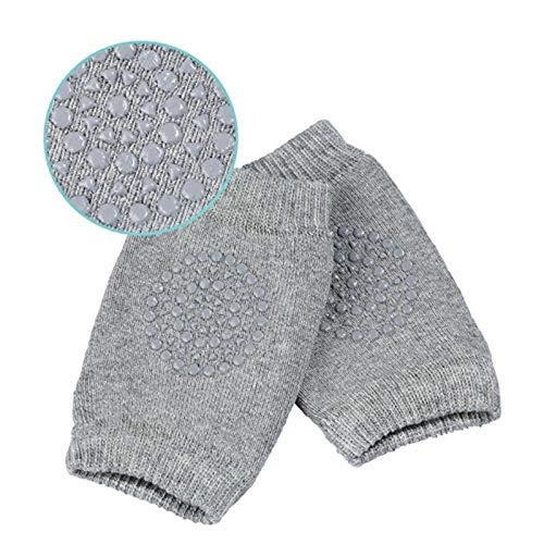 BabyMoon | Baby Knee pads for Crawling, Anti-Slip Padded Stretchable Elastic Cotton Soft Breathable Comfortable Knee Cap Elbow Safety Protector | Light Grey