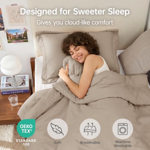 Image of MUXHOMO Twin /Twin XL Comforter Set, All Season Ultra Soft Down Alternative Bedding - 3 Piece Lightweight Bed Set Includes 1 Comforter (68 inchx88 inch) and 1 Pillow Shams (20 inchx26 inch), Dark Linen