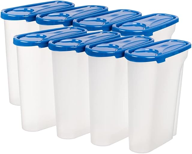 Invero® 5L Cereal Dispenser Plastic Container Food Kitchen Storage Box with Air Tight Lid ideal for Cereals Rice Pasta and More (8x Pack)