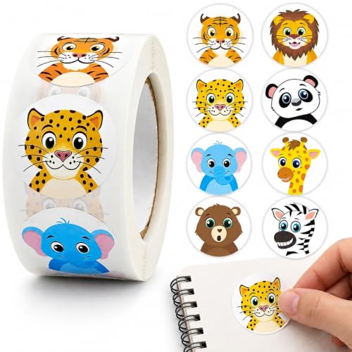 Rollo Pegatinas Animales Selva Para Niños, Animal Stickers, 1 Unidad