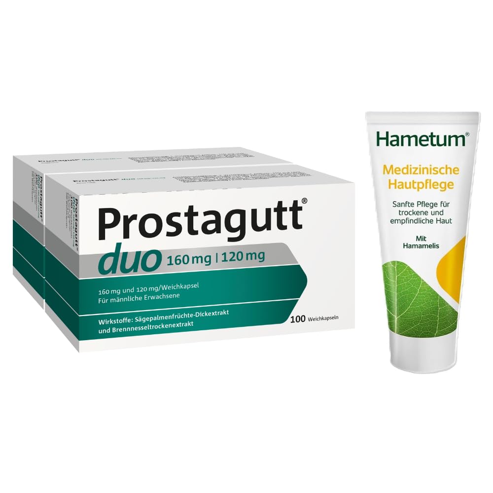 Prostagutt duo 160 mg + Hametum Hautpflegecreme 20g | 120 mg Weichkapseln – Pflanzliches Arzneimittel zur Verringerung des Harndrangs bei gutartiger Prostatavergrößerung – 200 Weichkapseln