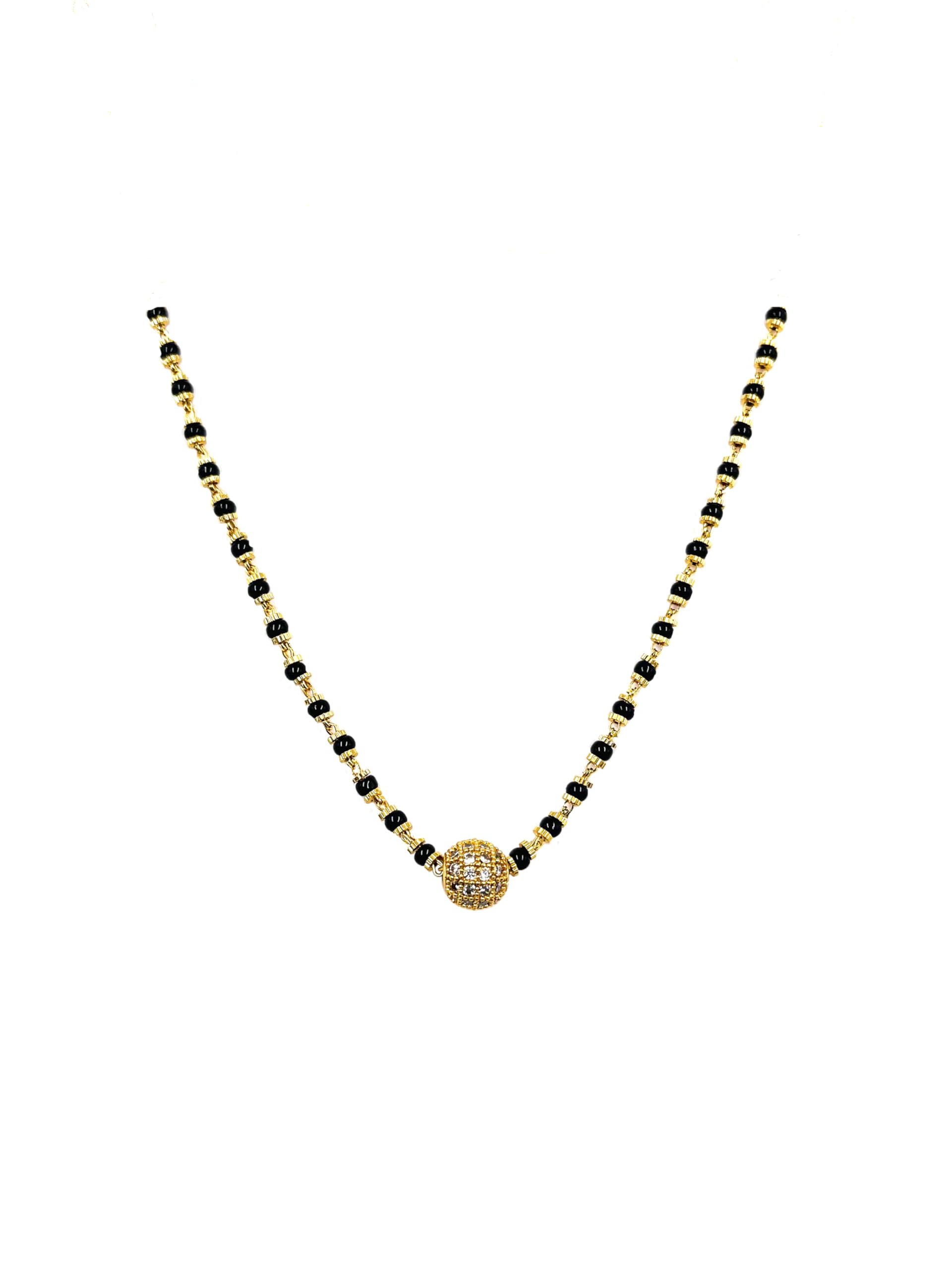 American Diamond Pendant With Black Beads Chain Short Mangalsutra Tanmaniya For Womens (MODEL04)-image-37
