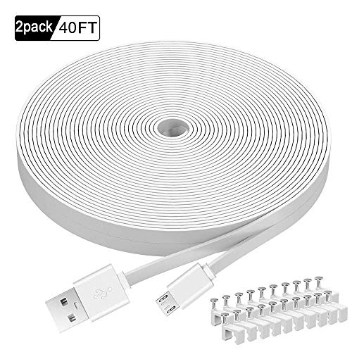 MOYEEL 2- Pack 40FT Flat Power Extension Cable Compatible with Wyze Cam/Wyze Cam