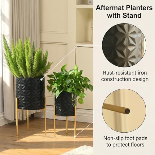 Pots de fleurs de qualité supérieure noirs en métal avec support - 5