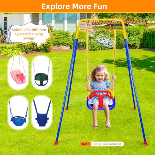 Image of Swing Stand for Kids, Foldable A-Frame Metal Frame, Indoor & Outdoor Heavy Duty Swing Stand for Most Baby Jumper /Toddler Swings /Hammock Chair, Easy to Assemble, Seat not Included