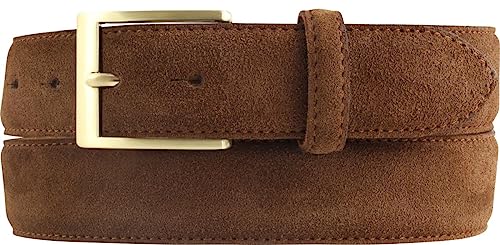 BELTINGER Gürtel aus Veloursleder 3,5 cm | Velour-Ledergürtel für Herren 35mm | Wildleder-Gürtel mit goldener Gürtelschließe | Tabac 90cm