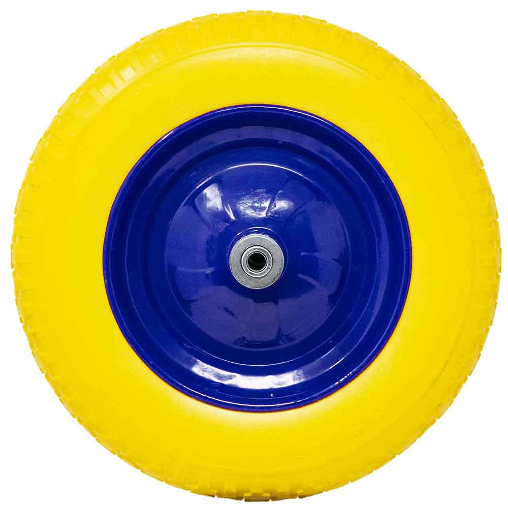 Bakaji Ruota Piena in Poliuretano Giallo Antiforatura per Carriola Battistrada Scolpito Diametro 35cm Larghezza 9 cm 3.50-8 Cerchio in Acciaio con Asse da 170 mm Incluso Ruote Ricambio Carriole