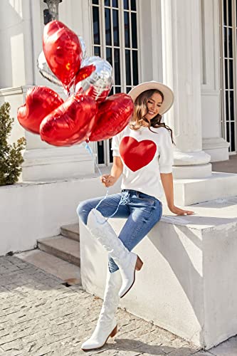 Zbyclub Womens Heart Sweater Puff Short Sleeve Valentines Sweater Crew Neck Lightweight Knit Sweater Shirt Tops Z-Red #TOP2