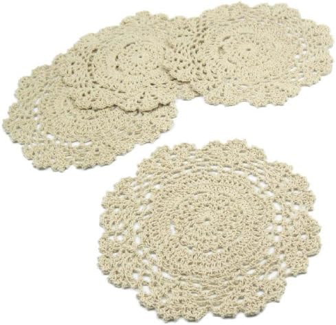 kilofly Crochet Cotton Lace Table Placemats Doilies Value Pack, 4pc, Beige, Floral, 7 inch