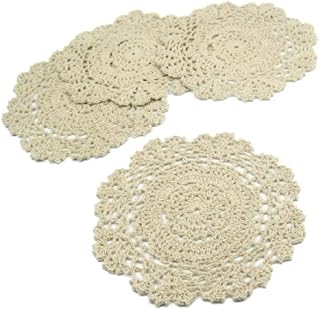 kilofly Crochet Cotton Lace Table Placemats Doilies Value Pack, 4pc, Beige, Floral, 7 inch