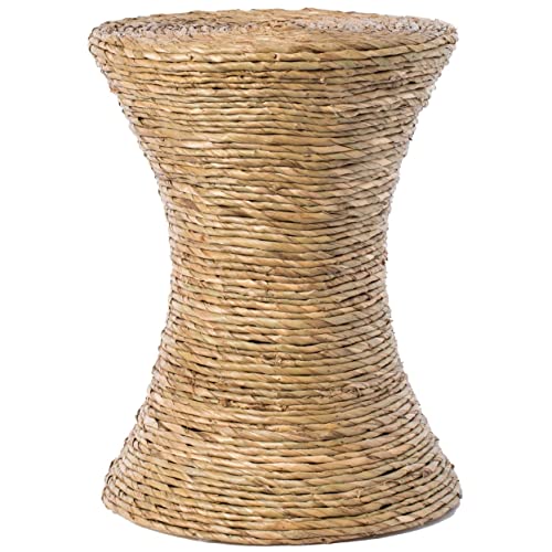 Vintiquewise Decorative Round Wicker Side Table Hourglass Shape Accent Coffee Table #TOP3