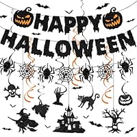 Halloween Party Decorations Happy Halloween Banner Pumpkin Bunting Spider Cobwebs Garland Spooky Hanging Ornament Ceiling Decorations with 3D Bats for Indoor Outdoor Decor