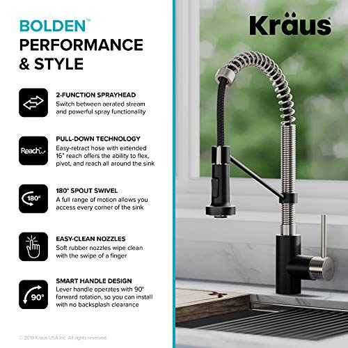 KRAUS Bolden Commercial Style 2-Function Single Handle Pull Down Kitchen Faucet in Stainless Steel/Matte Black, KPF-1610SSMB (Pack of 1) - image 9