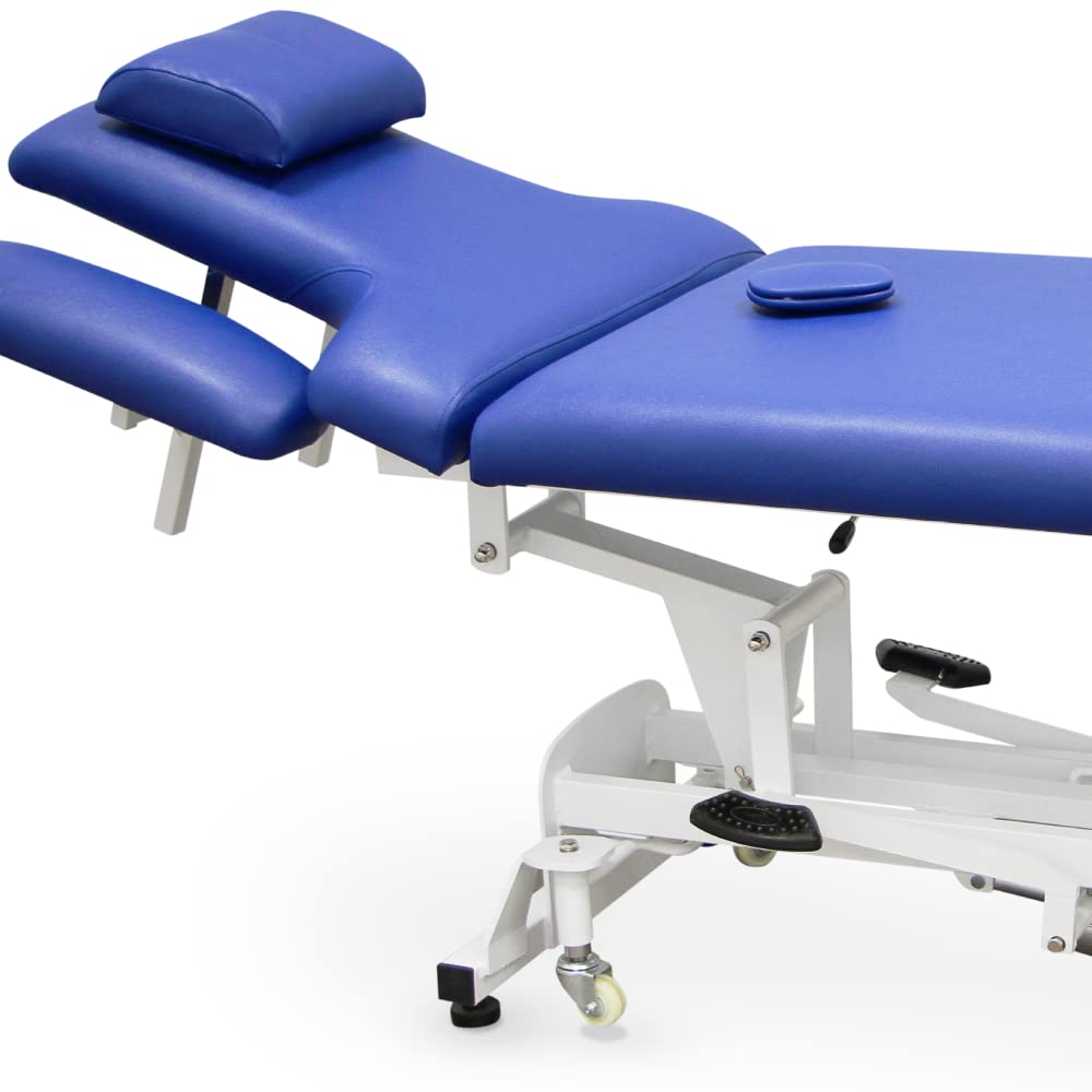 QUIRUMED Camilla hidráulica Fisioterapia, Pro, 2 cuerpos, Reposabrazos Regulables, Estructura de Acero Reforzado, 186 x 70, Ruedas escamoteables, Color Blanco, hasta 180 kg