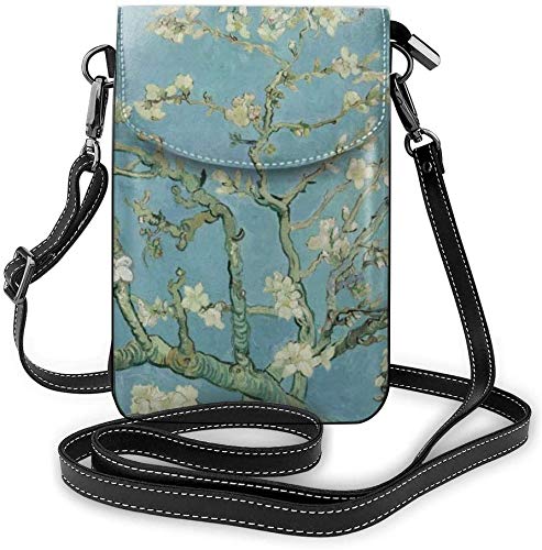 Van Gogh Almond Blossom Art Women Soft PU Leather Cellphone Purse Wallet Handbag Small Crossbody Shoulder Bag