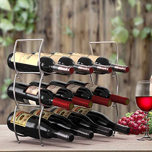 MOCREO Wine Rack, 3-Tier 12 Bottles Stackable Cabinet Wine Organizer Storage Rack for Pantry Holder, Metal