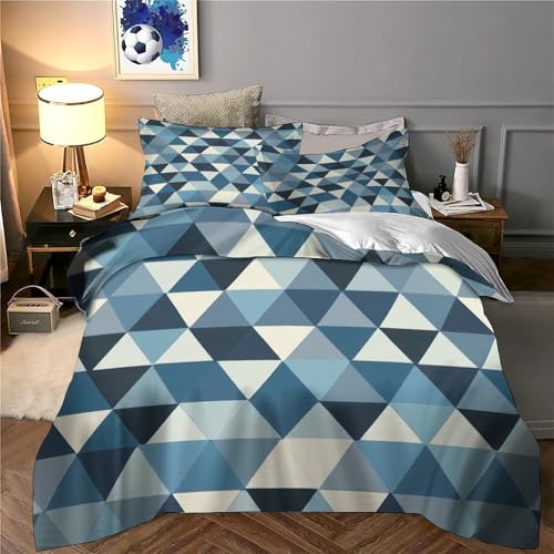 Parure de lit motif triangles bleus 140x200 microfibre pour lit simple - 6