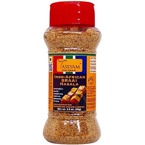 Tassyam BRAAI Indo African Seasoning 80g, Dispenser Bottle BBQ Masala Herb Marinade Cover