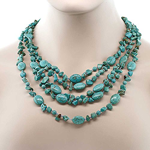 Gem Stone King Handmade Multi-strand Beaded Chunky Simulated Turquoise Necklace For Women, 20 Inches Long Green Western Jewelry with Toggle Clasp3