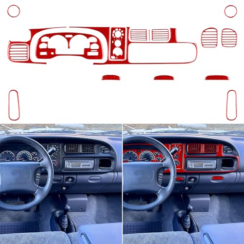 Real Quality Soft Carbon Fiber Car Complete Set of Stickers for Car Interiors Protection Decoration Decal Premium Sticker Cover Compatible with Dodge Ram 1998-2002 Interior Trim Accessories Red