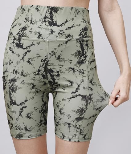 Image of Women's Polyester Stretchable Gym Shorts with Side Pockets High Waist Slim Fit Above Knee Length Activewear Tights Gym Fitness Cycling Running Yoga Shorts for Women