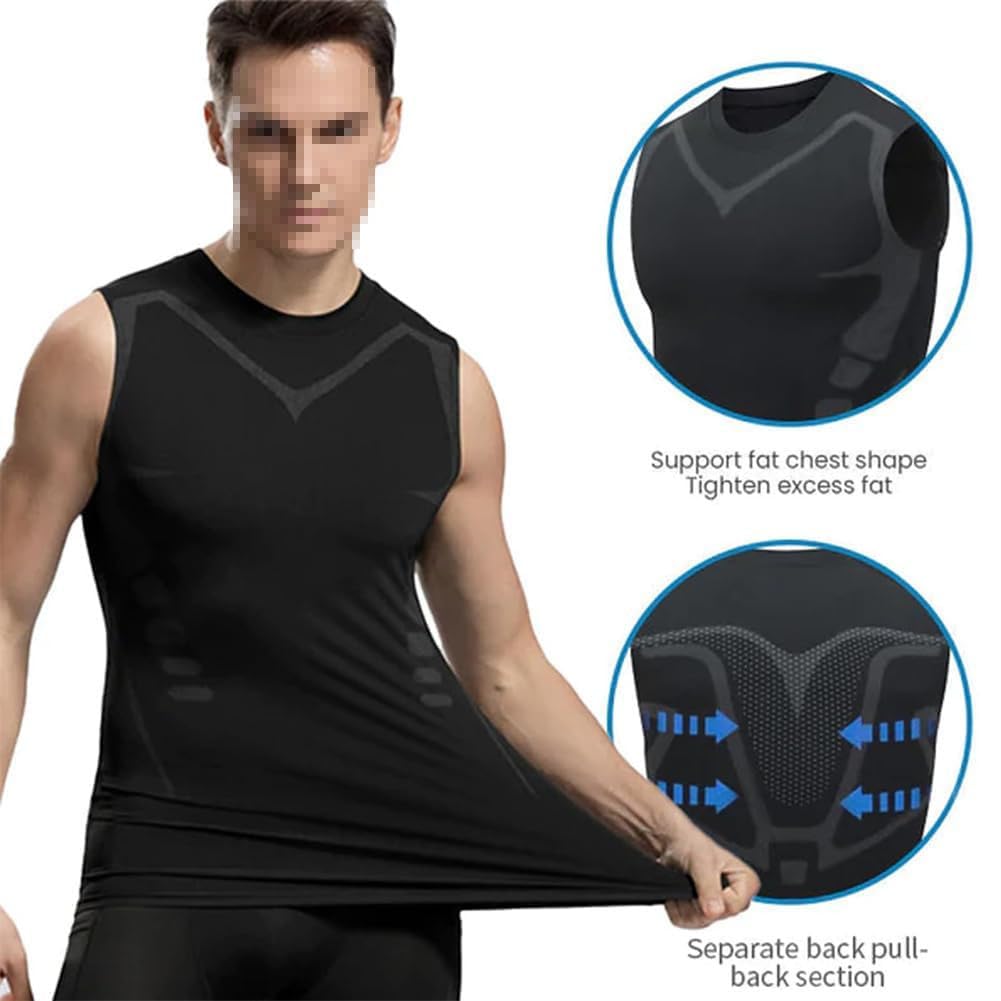 Far-Infrared Tourmaline Magnetic Mens Undershirt, Compression Shirt Men, Warm and Slimming Vest (2Pcs-D,L)