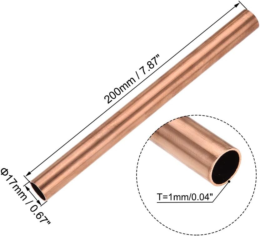 sourcing map Copper Round Tube, 17mm OD 1mm Wall Thickness 200mm Length Straight Pipe Tubing, 17mm x 1mm x 200mm - Image 3