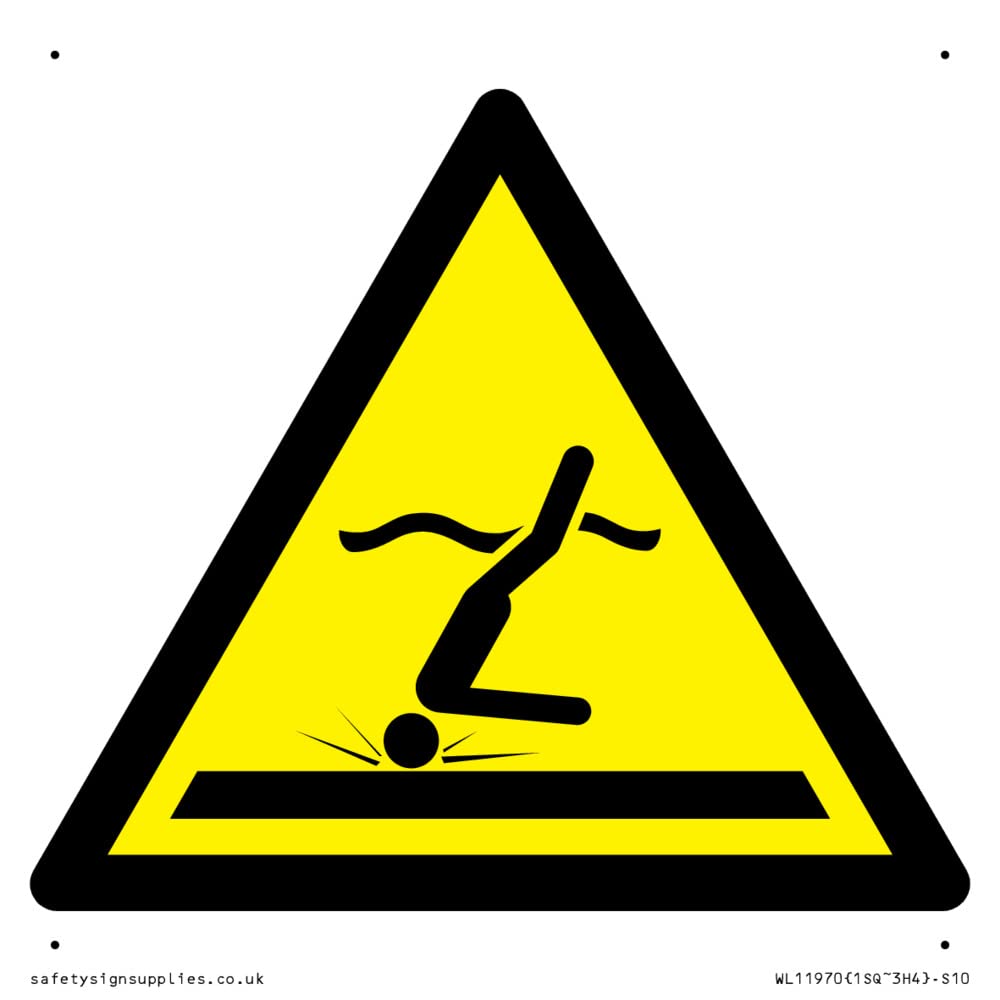 W048 Warning: Shallow water (diving) Sign - 100x100mm - S10