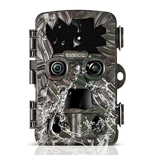 Imrider Trail Camera, Wildlife Game Camera Dual Lens, 4K+FHD Ultra HD Video, 20MP CMOS Motion Sensor with Night Vision, Trigger Speed 0.2s Waterproof IP66, for Wildlife Monitoring