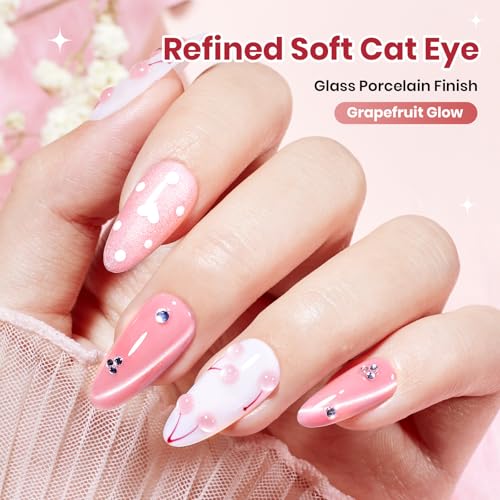 Image of Beetles Grapefruit Glow Pink Cat Eye Gel Nail Polish - 15ML Full Size Spring Gel Polish Glitter Pink Cat Eye Magnetic Translucent Glassy Effect Soak Off UV French Nail Art Design DIY Manicure Gifts