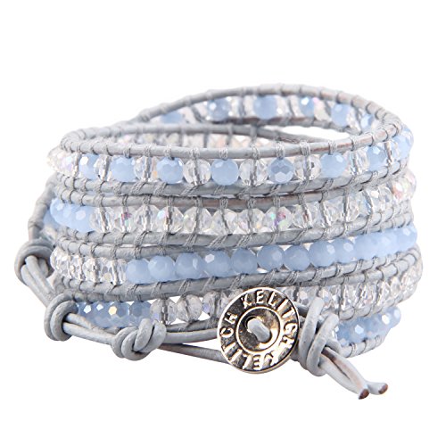 Kelitch 5 Wrap Bracelets Handmade Howlite Turquoise Bracelet White Leather Blue Crystal Bracelets #TOP21