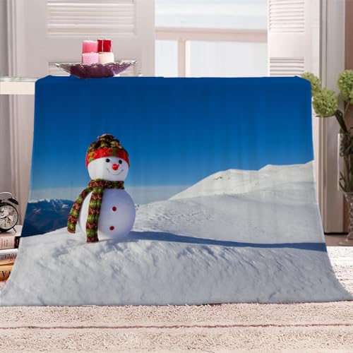 Manta Polar Infantil Cama Manta De Franela Para Sofa Cama Con Muñeco De Nieve De Navidad Sobre Nieve Blanca Impresión Patrón 150X150Cm Colchas Invierno Modernas Para Niños, Microfibra Suave Calient