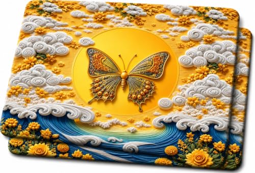 Image of RUMPS 7D HD Digital Printed Butterfly King Size Bedsheet with 2 Pillow Covers | Yellow Floral Ocean Theme Bedding Set 90x100 Inch