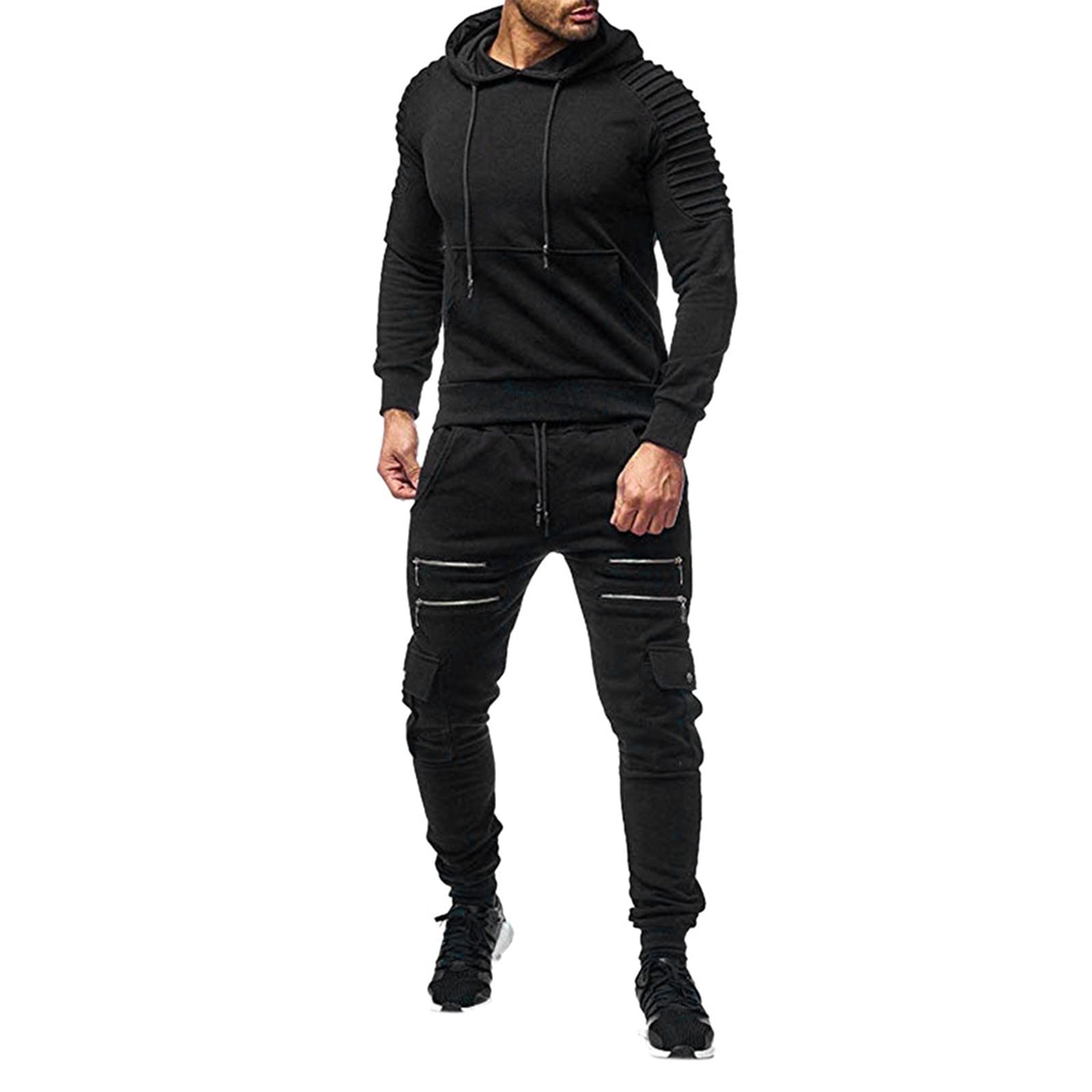 Generisch Tuta da allenamento da uomo, tuta da jogging, comoda ed elastica, mimetica con cappuccio e pantaloni da lavoro, per uomini, per attività all'aperto, fitness, palestra, sport