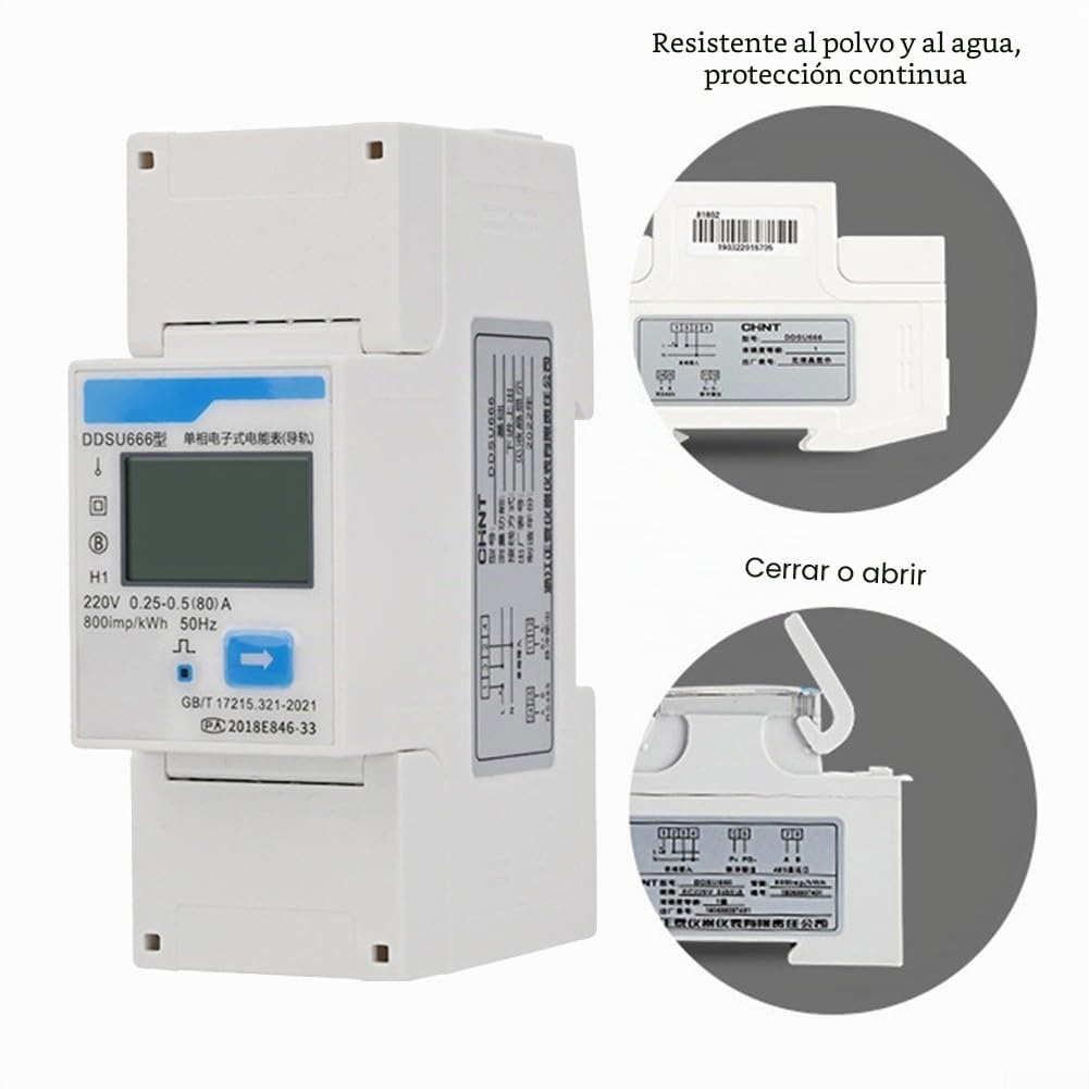 HpLive DDSU666 - Medidor de energía monofásico de carril DIN RS485 Smart Energy Medidor para sistemas solares de PVC y cargadores de vehículos eléctricos