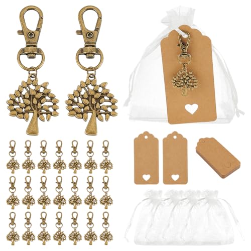 PH PandaHall 24 Set Sacchetti Albero della Vita Bomboniere Battesimo Feste Portachiavi Albero della Vita Sacchetti Regalo in Organza Bomboniere Matrimonio Borse a Rete Piccole per Nascita Compleanni