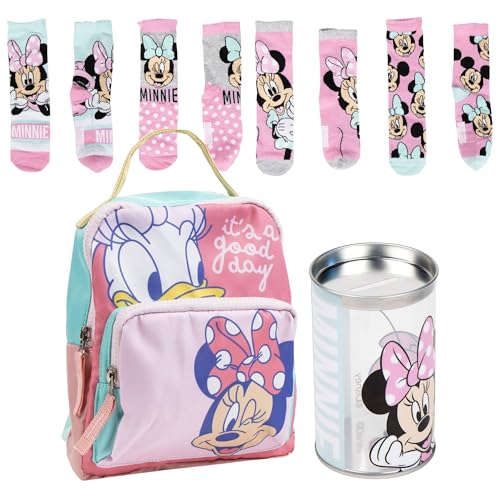 Lucky Boxer Mochila Infantil tiempo libre Estampado Minnie + Pack de 4 Calcetines infantiles diseño Minnie Talla 27-30
