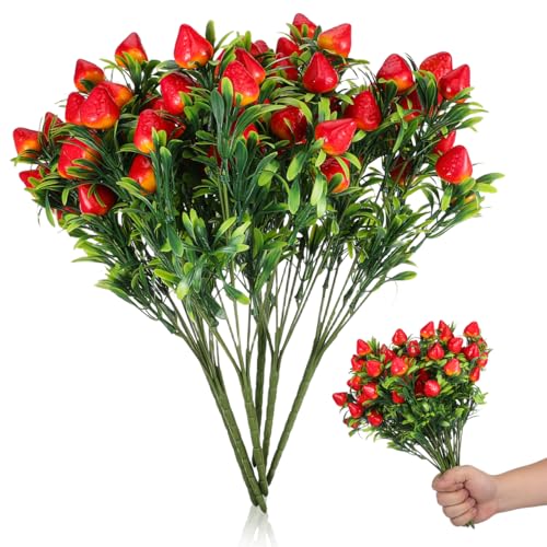 Image of balacoo Artificial Strawberry Bouquets 6 Pack Realistic Faux Strawberry Plants for Home Decor Wedding Party Centerpieces Lifelike Floral Picks 12.59X8.26X0.35 Inches