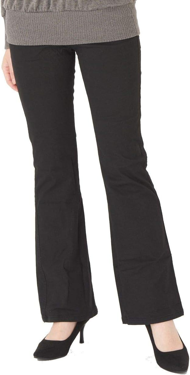 カジュアル ブーツカットパンツ レディース ブーツカット 綿98% ストレッチ レディースパンツ ウエストゴムパンツ ボトムス