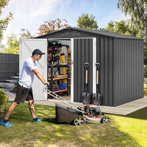 Image of DWVO 7x5ft Metal Outdoor Storage Shed, Waterproof Tool Shed Heavy-Duty Storage Unit with Lockable Door and Vents, Ideal for Bicycles, Tools, Lawnmowers, Backyards, Patios, Lawns - Dark Gray