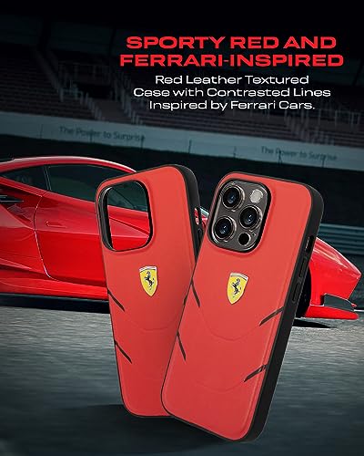 Image of CG MOBILE Ferrari iPhone 14 Pro Max Case [Official Licensed] Contrasted Lines Hot Stamped On A PU Leather Cases Protective Case /Cover Designed for iPhone 14 Pro Max (6.7-Inch) 2022 - Red