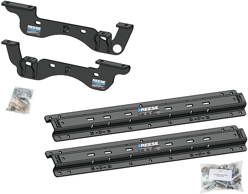 Reese 16K Dual Jaw Fifth Wheel Trailer Hitch with Round Slider + ISR Above Bed Outboard Rail Kit - Fits Short Bed Trucks for 2023-2026 Ford F250 F350 F450