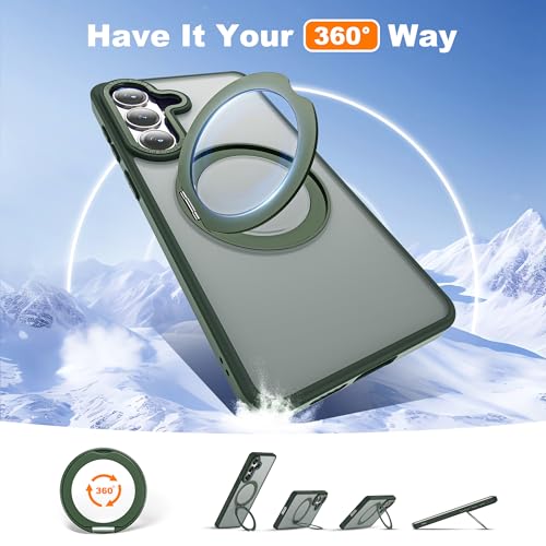 Image of for Samsung Galaxy S26 Plus Case with 360Rotatable Magnetic Ring Stand Compatible with Mag-Safe Military Protection Matte Translucent Phone Case for Samsung Galaxy S26+,Dark Green