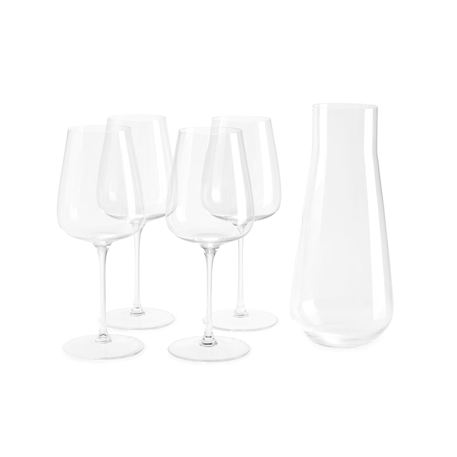 Premium Wine Set - Includes 4 Crystal Wine Glasses and 1 Durable Glass Carafe - Dishwasher Safe Crystalware Bundle with Matching Carafe, Clear
