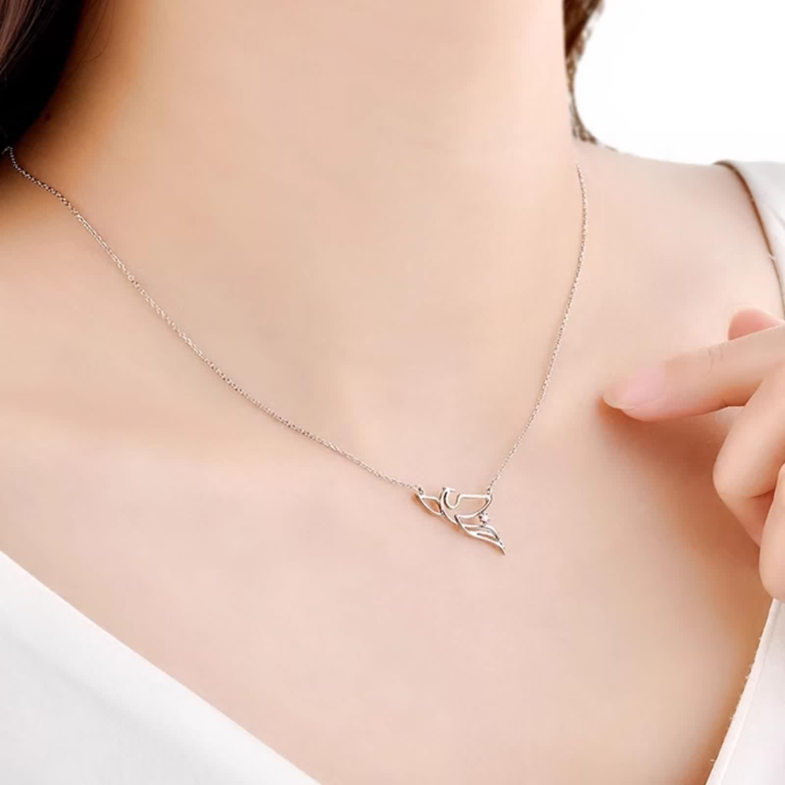 Collana da donna con ciondolo, collana lunga alla moda, con diamante bianco, 9 K/14 K/18 carati