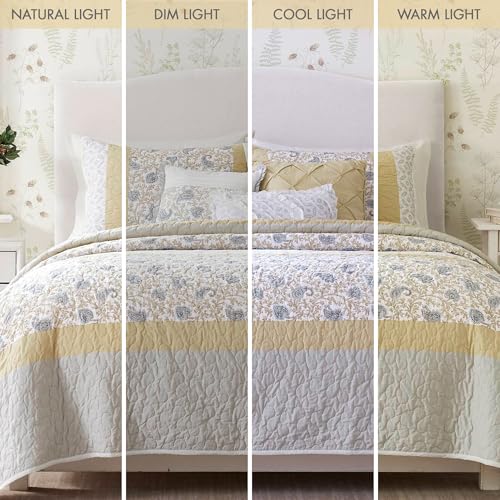 Madison Park 100% Cotton Quilt Set Floral Print, Double Sided Stitching, All Season, Lightweight Coverlet Shabby Chic Bedding Layer, Matching Shams, King/Cal King, Yellow 6 Piece by Madison Park - Image 7