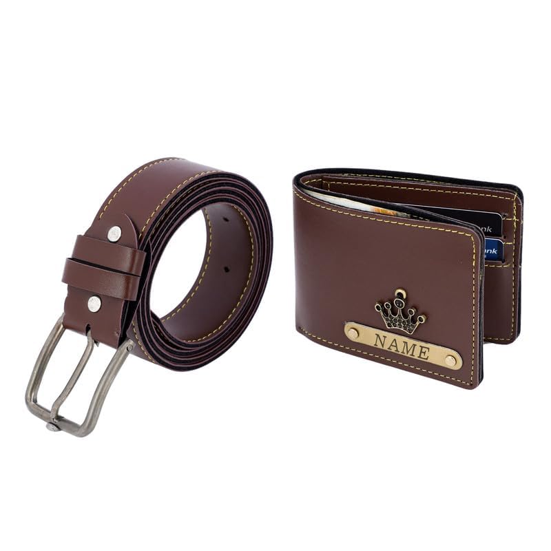 AbbZone Faux Leather Customized Wallet and Belt Combo for Men | Men's Personalised Name & Charm Wallet | Gift Hamper for Him | Anniversary, Birthday, Wedding Gift (Brown)-image-30