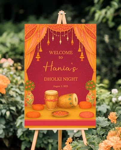 Dholki Night Welcome Sign Personalized Pakistani Mehndi Celebration Entrance Poster Board South Asian Wedding Pre Party Decor Custom Bridal Event Welcome Sign
