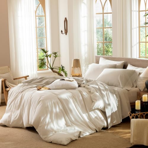 Image of MooMee Striped Sheet Set 100% Washed Cotton Linen Like King