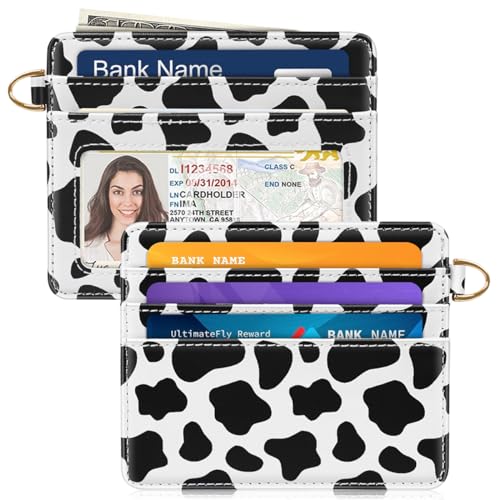 Image of Slim Minimalist Pocket Credit Card Holder Wallet Women | RFID Blocking Lightweight Thin Small Cute Card Cases, Cow Print